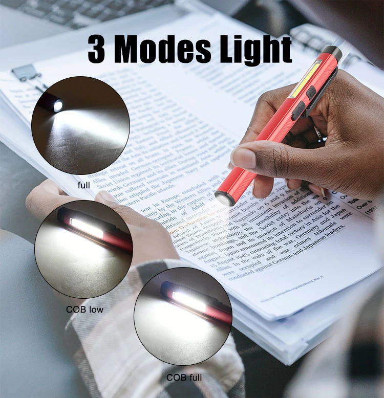 Brightenlux ABS COB Small Flashhlight Pen Lamp, 3AAA Battery LED Locking Bottom LED Hand Held Work Light Torch