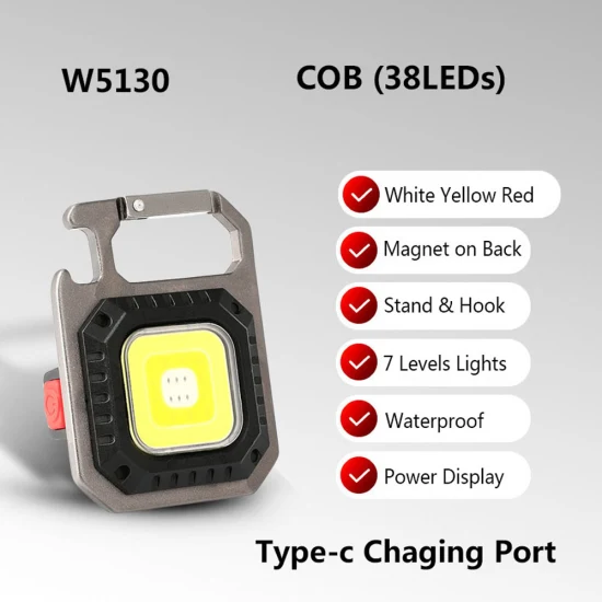 Amazon Venta caliente bolsillo camping mini lámpara de inspección de trabajo llavero linterna COB LED llavero luz